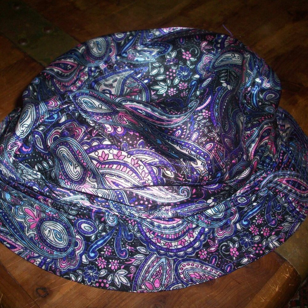 KB Ethos Purple Paisley Colorful Small Brim Bucket Hat  Silky Satin Polyester